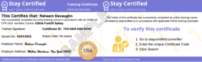 OSHA 10 Certificate Sample